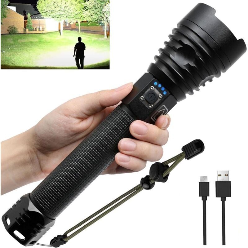 Thumbnail - Wiederaufladbare LED-Taschenlampen mit 100.000 Lumen, superhelle, leistungsstarke Taschenlampen mit 5 Beleuchtungsmodi, ...