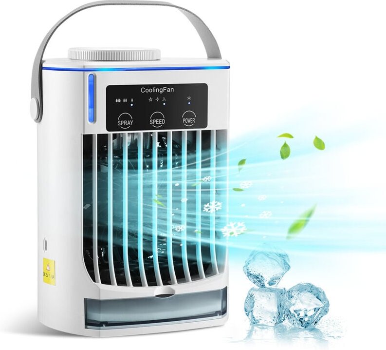 Tragbare Klimaanlage – Mini-Luftkühler mit dreistufigem blauem Ambientelicht, Luftbefeuchter und Sprühventilator für Zuh...