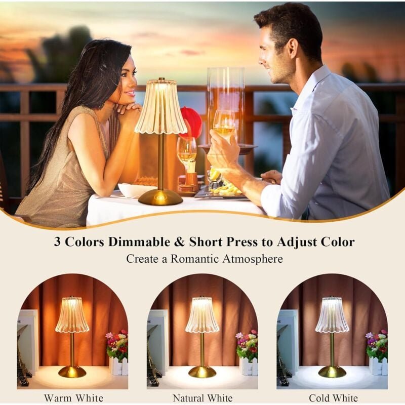 Kabellose Tischlampe, dimmbare Touch-Nachttischlampe, über usb wiederaufladbare Kristall-LED-Tischlampe in 3 Farben für ...