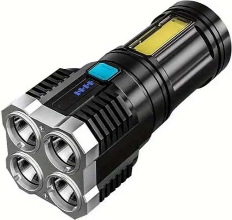 Superhelle LED-Taschenlampe mit 10.000 Lumen, 4 Leuchtmodi und Seitenlicht, USB-aufladbar mit Akkuanzeige, wasserdicht (...