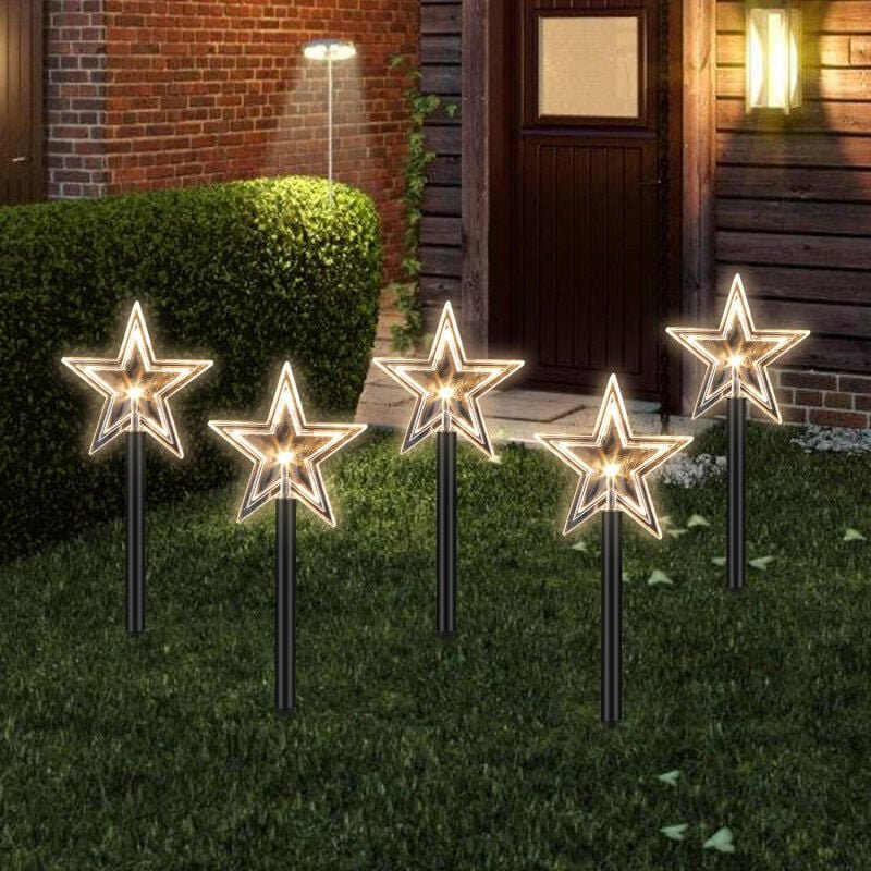 SWANEW LED Gartenstecker Stern - 5er Set - Balkon Weihnachts Deko Gartenstecker warm weiß mit Timer