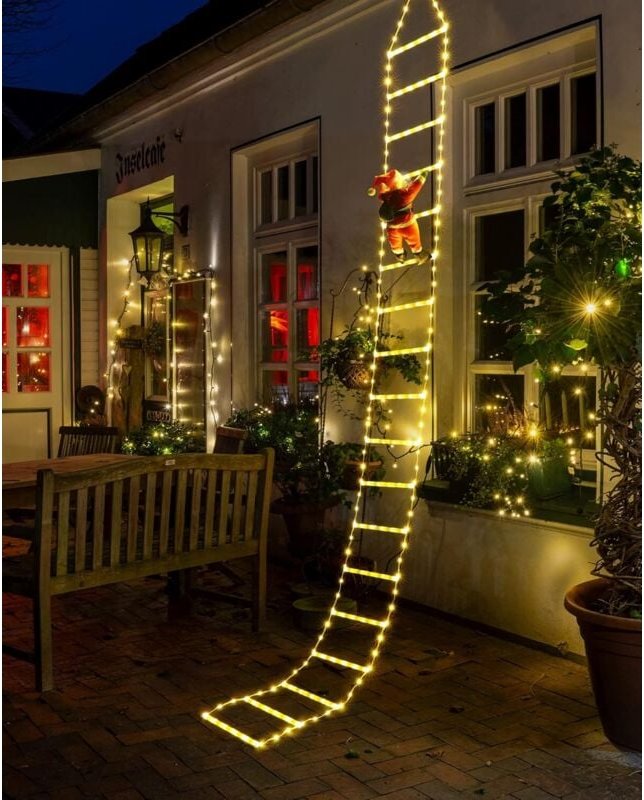 LED-Weihnachtslichterkette 3 m mit Weihnachtsmann – Innen- und Außenbeleuchtung für Fenster, Garten, Haus, Wand und Weih...