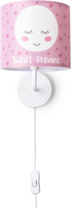 Tischleuchte Kinderzimmer Stofflampenschirm Rund Wandleuchte Mond Sterne E14 Wandleuchte - Weiß, Design 2 (Ø18 cm) - Pac...