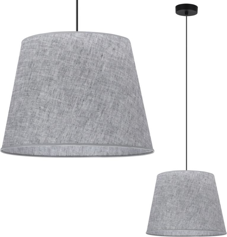 Hängelampe, Leinenkegel, schwarz, 1 flach, grauer Lampenschirm L03 38 cm