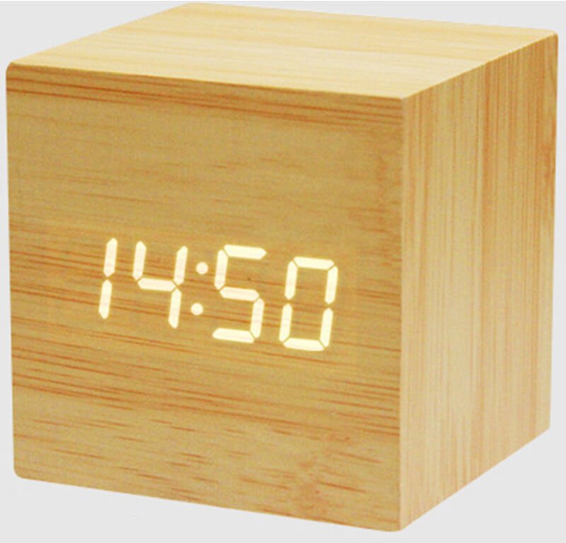 Aougo - Wecker aus Holz – Mini-Digitaluhr mit Temperatur-Zeitanzeige, 3-stufiger Helligkeit und Sprachsteuerung, ideal f...