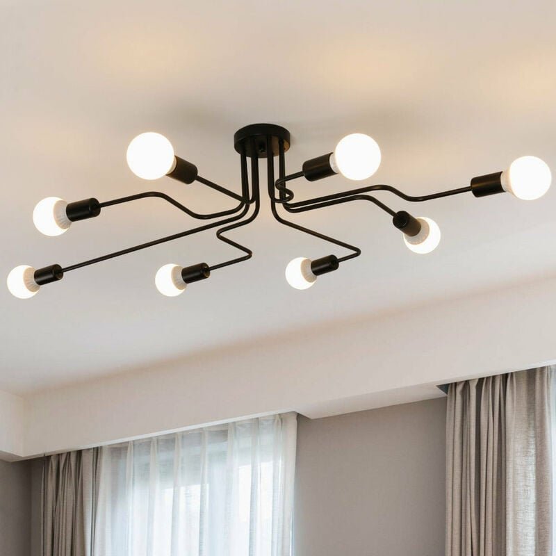 Goeco - Plafonnier Industriel en Metal Lampe Rétro, 8 Lampe Lustre E27 Éclairage de Plafond Vintage Pour Salon Cuisine C...