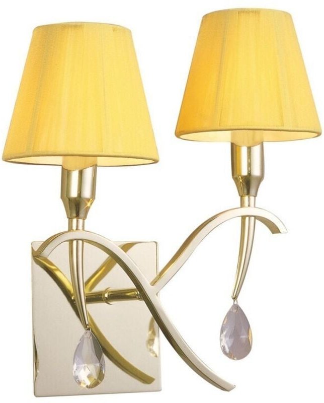 Inspired Mantra - Siena PB - Wandleuchte Switched 2 Light E14, poliertes Messing mit Amber Cream Shades und klarem Krist...