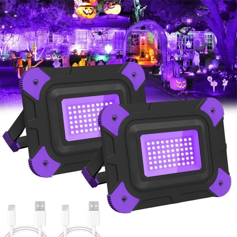 Stück UV-Schwarzlicht, wiederaufladbarer LED-Projektor (6000 mAh), UV-Projektor (400–405 nm) für Halloween, Weihnachten,...