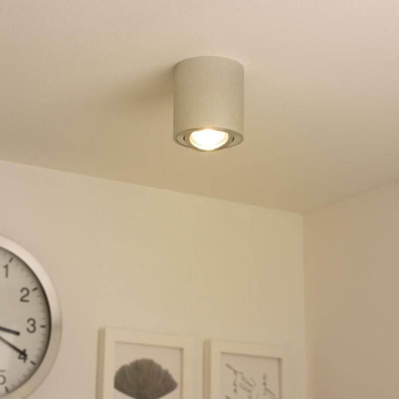 Runder Aufbaustrahler schwenkbar Deckenbeleuchtung - Farbe: Alu-gebürstet - LED Leuchtmittel: GU10 5W Warmweiß 230V dimm...