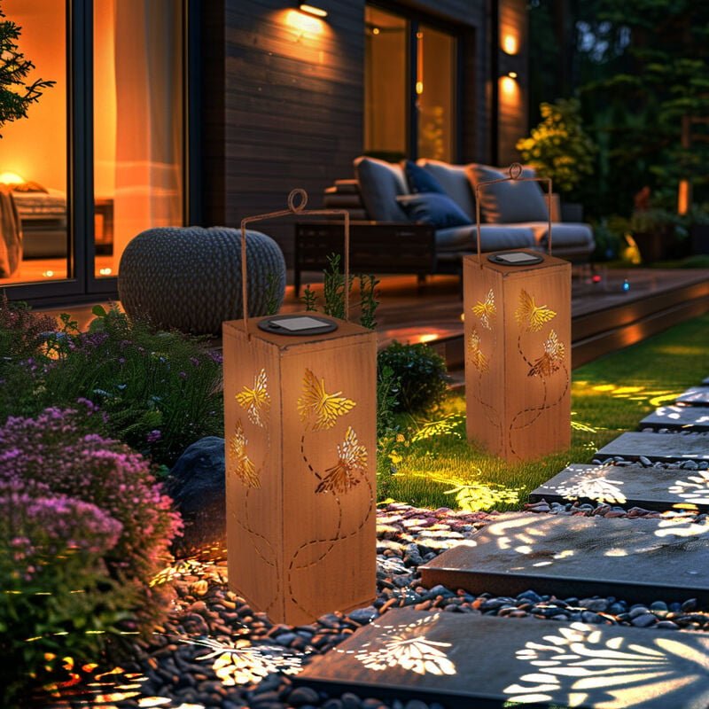 Solarleuchte Gartendeko Laterne rost Gartenleuchte Dekolampe Außenlampe, Schmetterling Dekorstanzungen, Metall, led, LxH...
