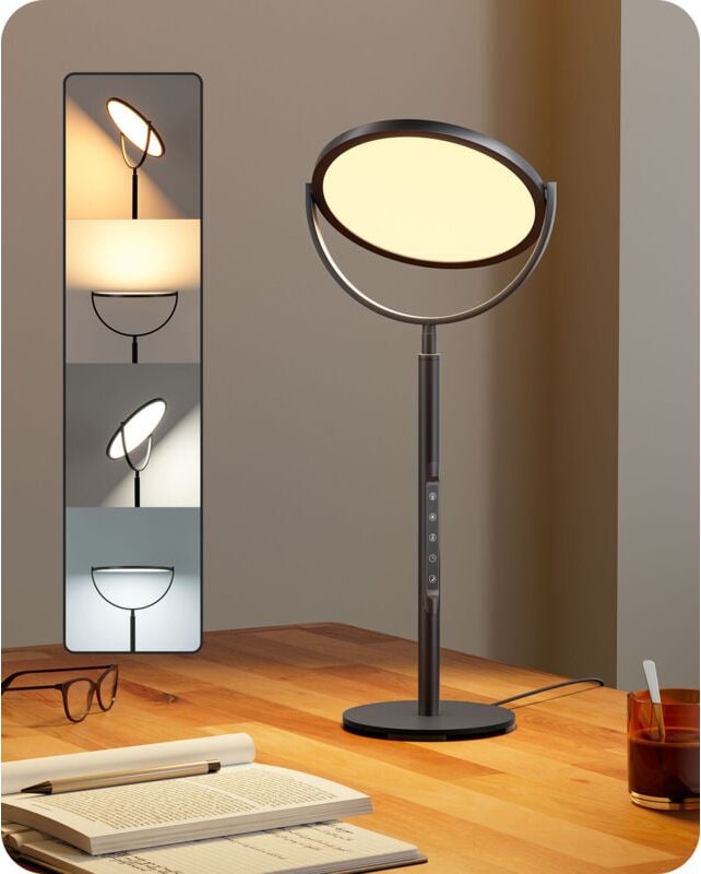EDISHINE 55cm LED Tischlampe, 300° drehbares LED-Panel, Touch Dimmbar mit 5 Helligkeitsstufen & 4 Farbtemperaturen(2700K...