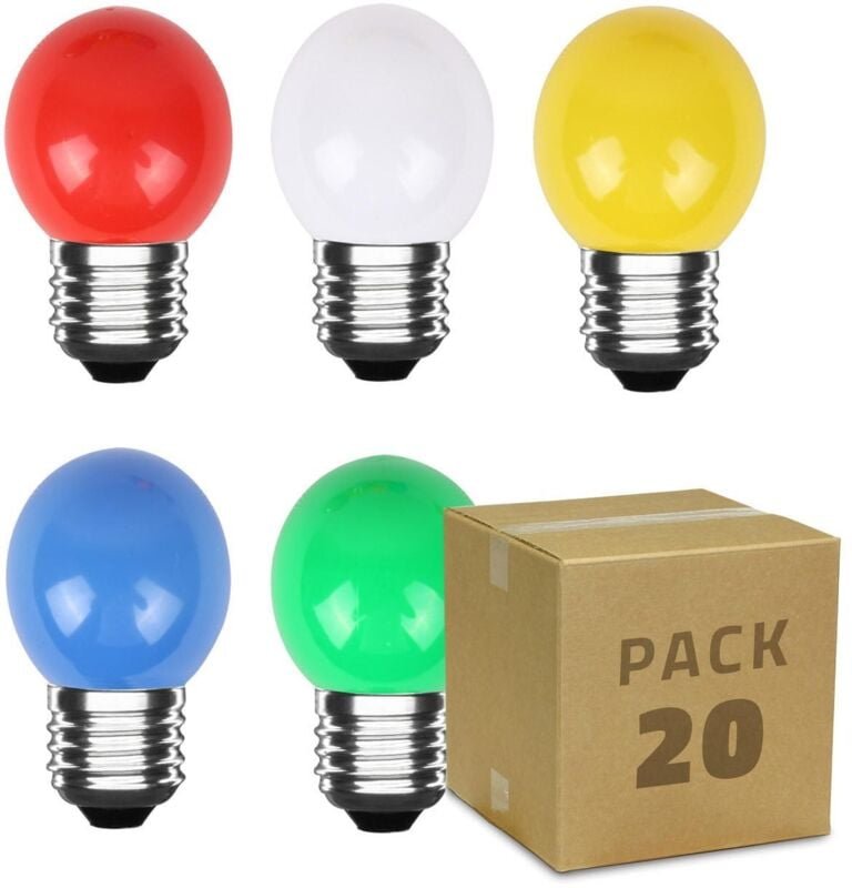 20er Pack LED-Glühbirnen E27 3W 300 lm G45 5 Farben Mehrfarbig