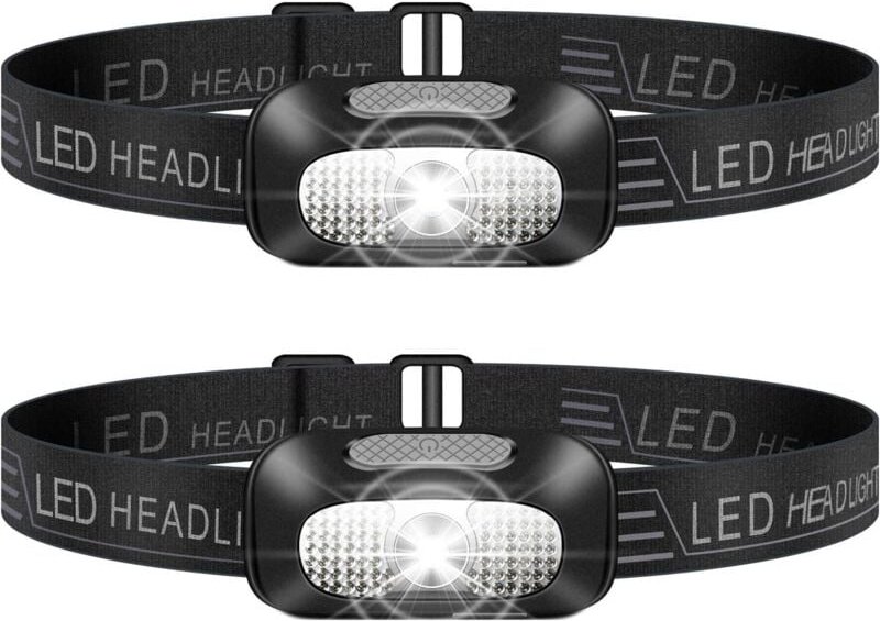 LED-Stirnlampe, 2er-Pack, leichte, USB-aufladbare Stirnlampe, leistungsstarke, wasserdichte Stirnlampe für Camping
