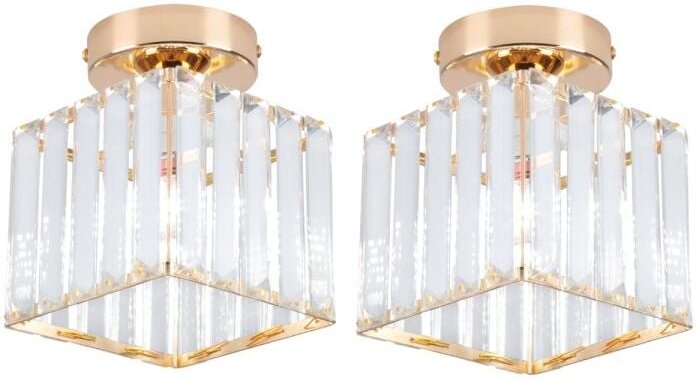 Wottes - E27 Moderne Deckenleuchte Quadratischer Deckenlampe Metall Kristall Kronleuchter Gold 2 Stücke