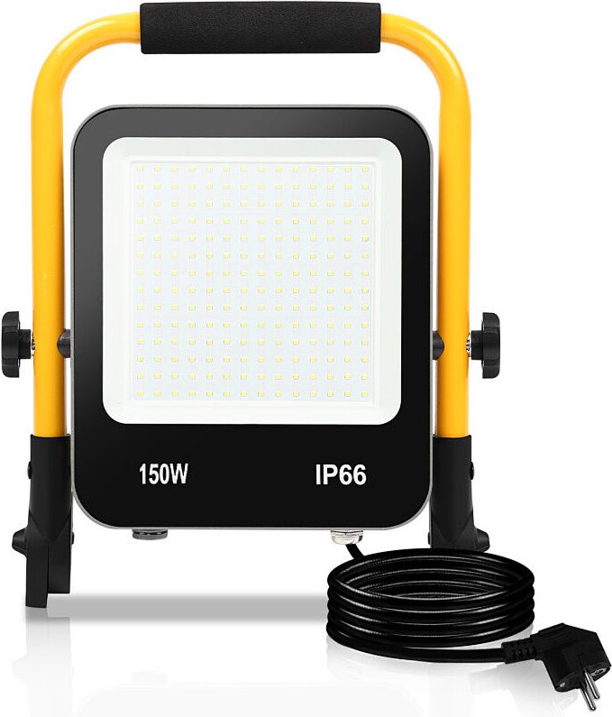 Wolketon LED-Baustrahler, IP66 Außenstrahler, 120° Abstrahlwinkel, 150W LED Fluter mit Stativ, 6000K Kaltweiß Arbeitslam...