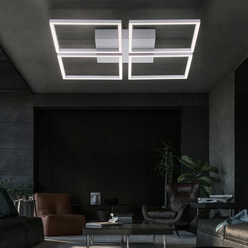 Led Deckenlampe Wohnzimmer Deckenleuchte dimmbar mit Lichtschalter Schlafzimmerlampe, stahlfarben, 31W 1900lm warmweiß, ...