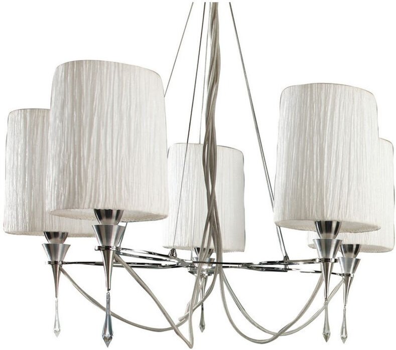 Inspired Mantra Lucca Pendelleuchte mit 5 Leuchten, E27, poliertes Chrom mit weißen Schirmen und klarem Kristall
