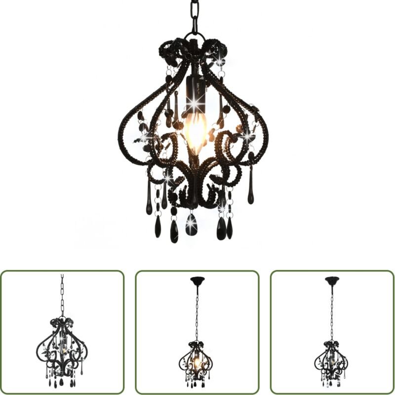 Deckenleuchte Schwarz - Deckenleuchte mit Perlen Schwarz Rund E14