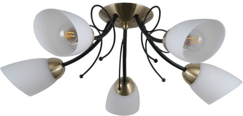 Italux Cristina - Stilisierte Unterputz-Deckenleuchte Schwarz, Antik Bronze 5 Licht mit weißem Farbton, E27