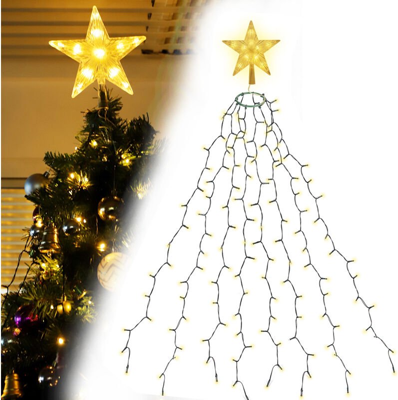 2m Weihnachtsbaum Lichterkette LED mit Weihnachtsbaumspitze Stern, 8 Girlanden und 1 Sternspitze, 9 Beleuchtungsmodi und...