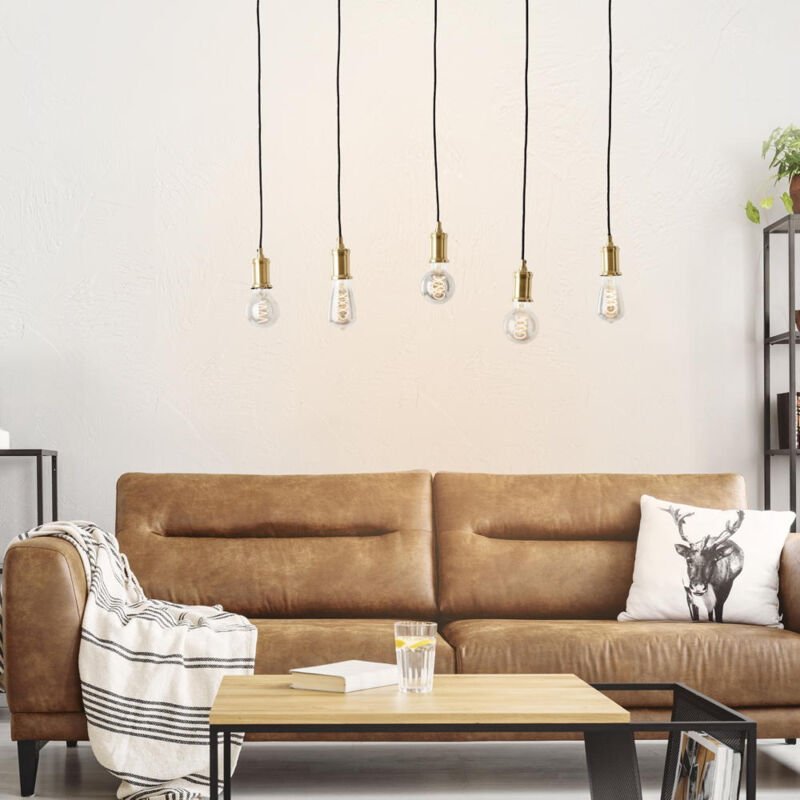 Brilliant - Lampe Darcia Pendelleuchte 5flg schwarz Metall/Holz schwarz 5x A60, E27, 60 w