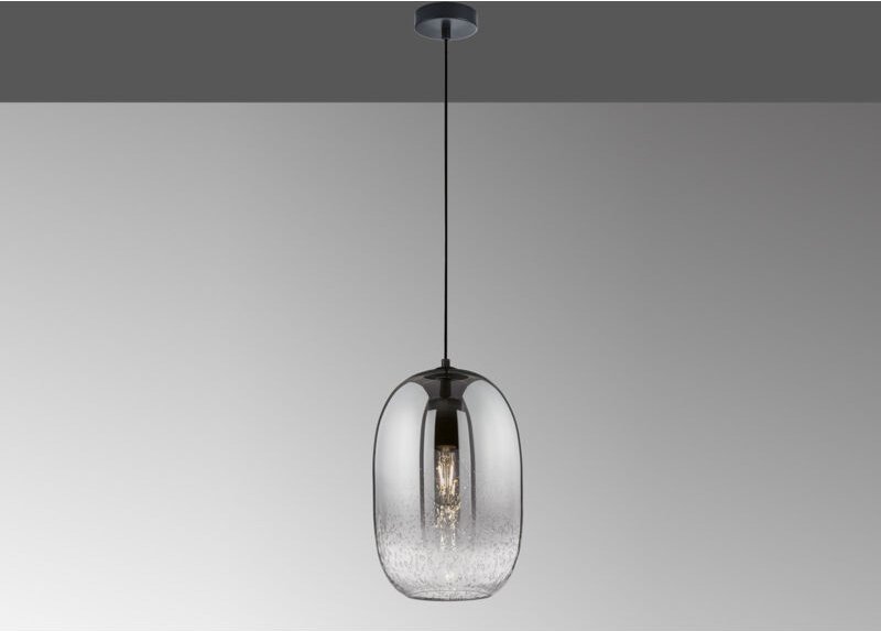 Led Hängelampe einflammig Lampenschirm Rauchglas Schwarz, ø 20cm