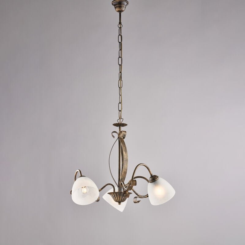 Belight - Forgiato Kronleuchter Braun/Gold, 3x E14, Alabasterglas Ø51 cm – BL301-3-BR
