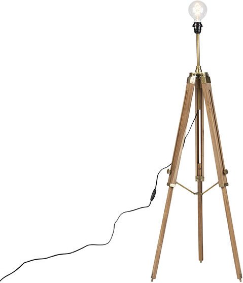 Ländliche Stehlampe aus Dreibeinholz mit antikem Messing – Cortin