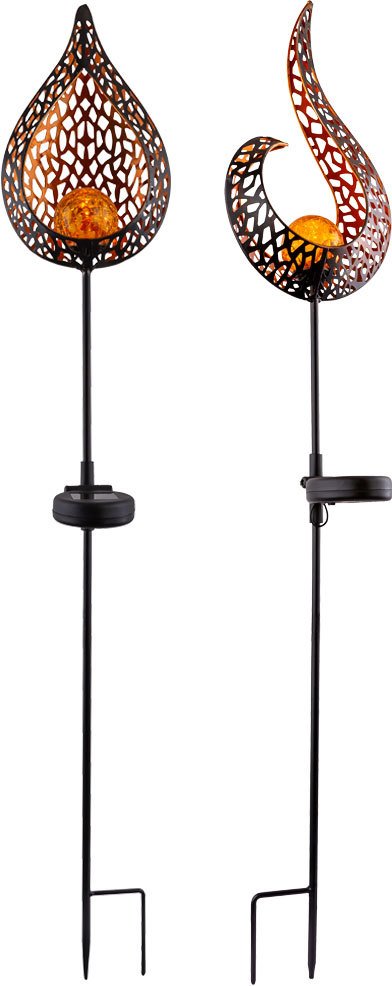 2er Set LED Garten Solar Steck Lampen Beleuchtung Außen Erdspieß Flammen Design Leuchten Hof Weg Veranda