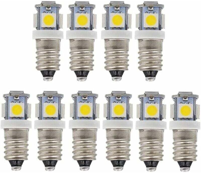 SNQ - 10 Stück E10 12 v Kaltweiß-LED-Lampen, 5 smd, 0,5 w, 50 lm, Lampen (Kaltweiß)