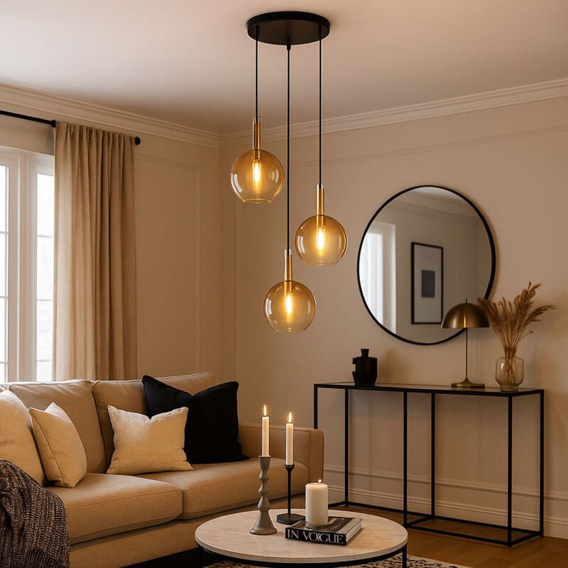 Pendellampe Hängelampe Esstischlampe 3flammig Wohnzimmerlampe Glas amber h 150cm