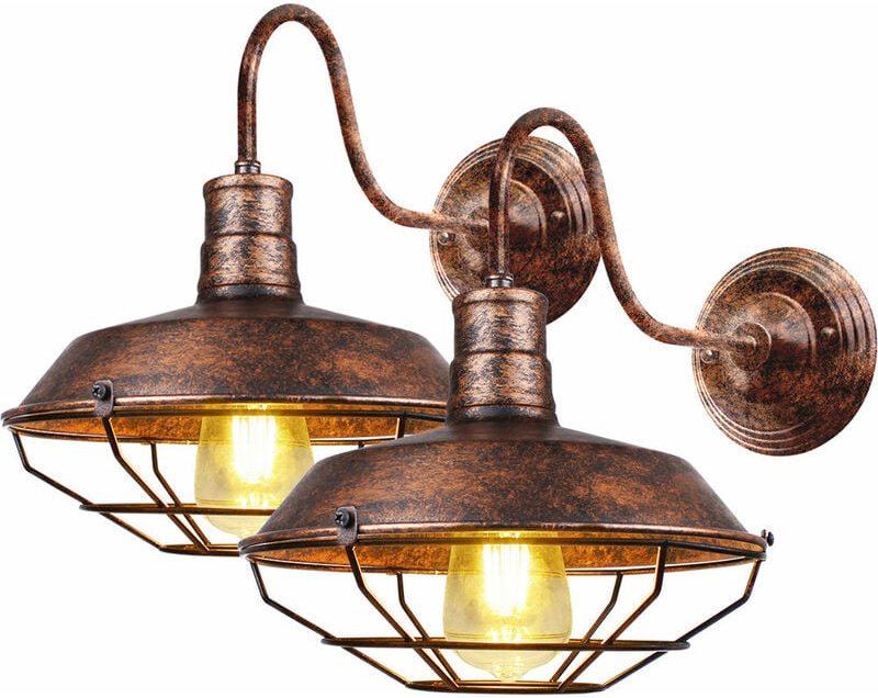 Thumbnail - 2er Wandleuchten Vintage, Industrielle Stil Wand Sconce mit Metall Käfig, Wandlampe Innen E27 Fassang für Esszimmer Wohn...