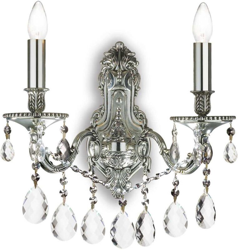 Ideal Lux Gioconda - 2 Light Indoor Candle Wandleuchte Silber mit Kristallen, E14