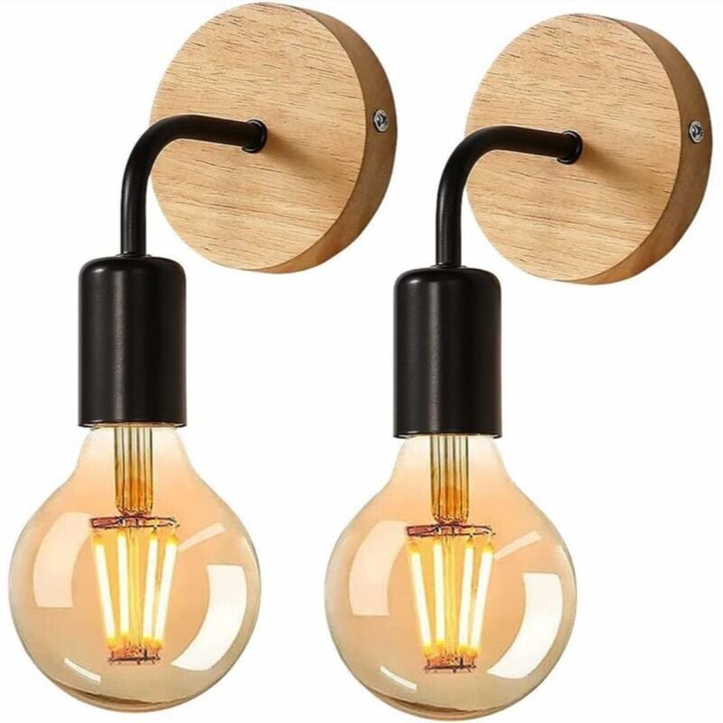 Industrielle Wandleuchten, 2er-Pack, Holz-Wandleuchten, Metall-Wandlampe, Retro-Wanddekor, für Wohnzimmer, Schlafzimmer ...