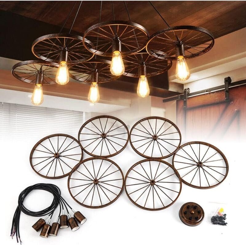 Industrial Kronleuchter Hängelampe Metall Rad Pendelleuchte Retro Rohr E27 Loft
