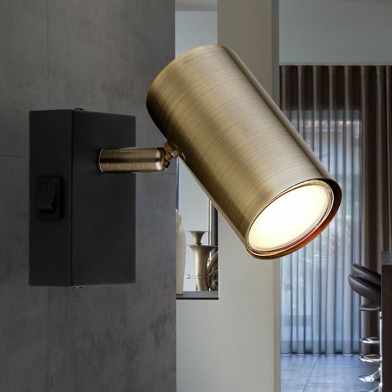 Etc-shop - Wandleuchte messing Wandstrahler beweglich mit Schalter Spotleuchte, Spot flexibel, Metall schwarz, 1x GU10 F...