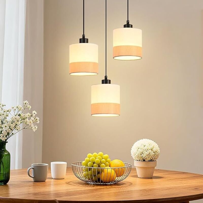 GBLY Pendelleuchte Esstisch Hängelampe Vintage 3 Flammig Weiß Stoffschirm E27 Retro Esszimmerlampe Hängend Für Wohnzimme...