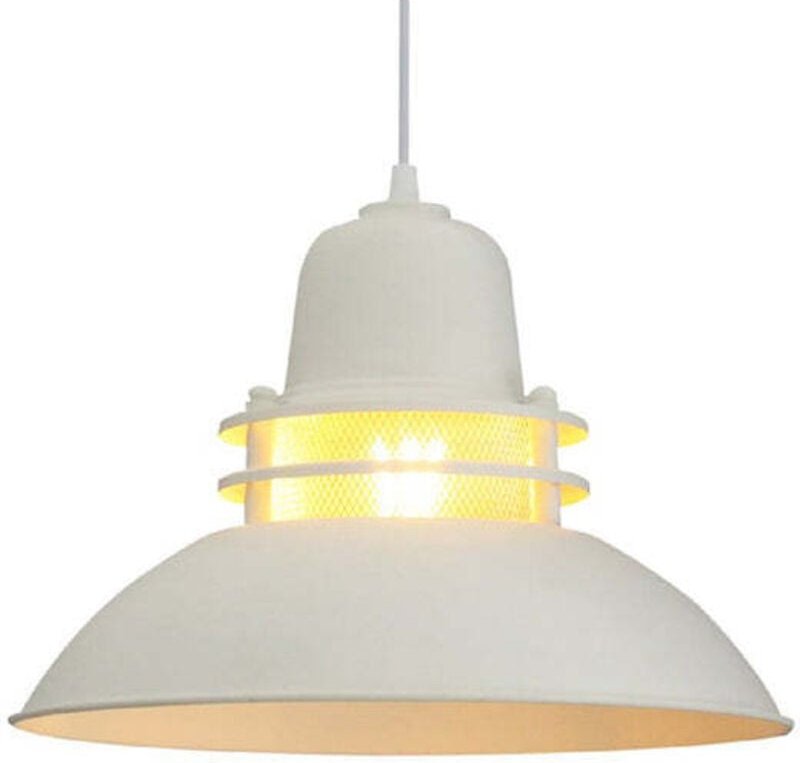 Fener Industrielle Pendelleuchte aus Weiß Metall handbemalt – Vintage Kronleuchter E27 Ø34 cm für Wohnzimmer, Schlafzimm...