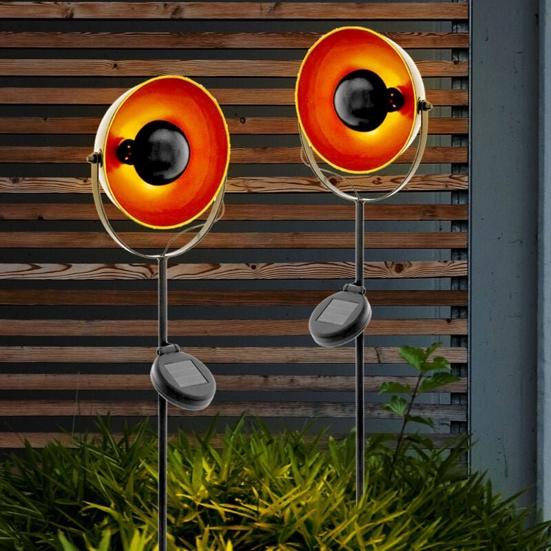 2er Set led Solar Steck Leuchten Garten Weg Deko Erdspieß Außen Strahler Lampen orange schwarz