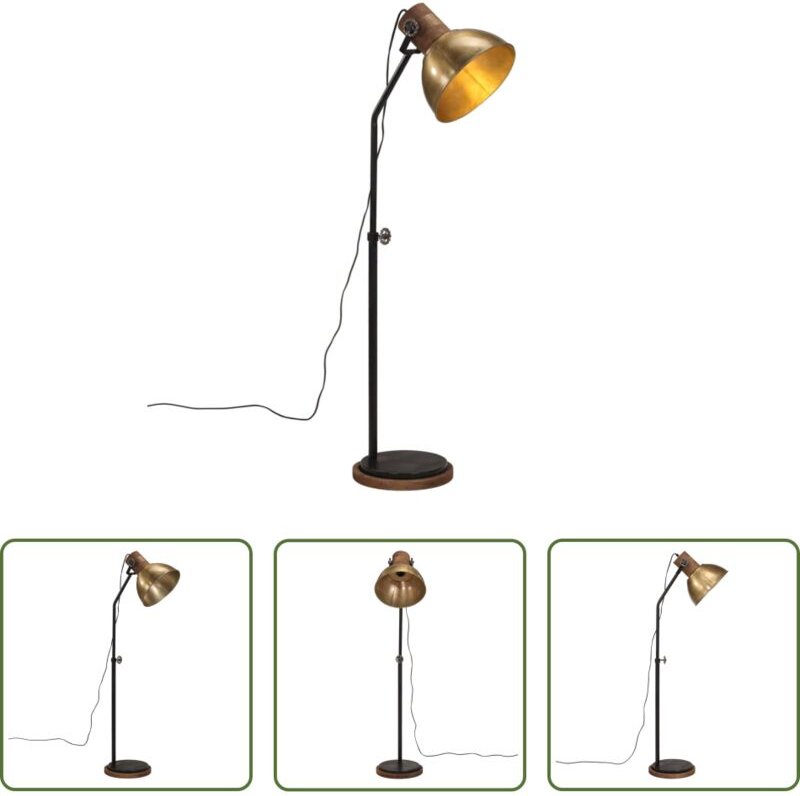 vidaXL Holzleuchte - Stehleuchte 25 W Antik Messing 30x30x100-150 cm E27