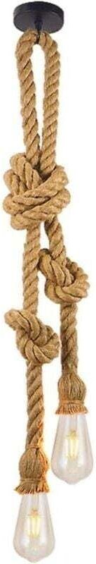 Industrieller E27-Doppelkopf-Kronleuchter aus Hanfseil, verstellbare Vintage-Lampe, ideal für Restaurants, Bars oder Caf...