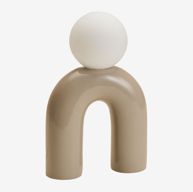 30cm Keramik-Tischlampe mit Margot-Glaskugel Creme-Beige - Sklum