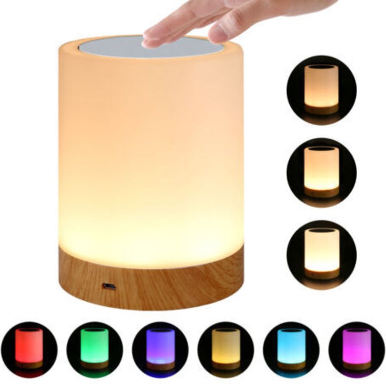 Dimmbare LED farbige kreative Holzmaserung wiederaufladbare Nachtlicht Nachttischlampe Atmosphäre Touch-Pat,