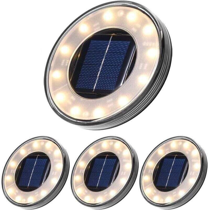 4er-Pack LED-Solar-Bodenleuchten, 12 LEDs, Solar-Außenbeleuchtung, IP68 wasserdicht, Straßenbeleuchtung, Untergrundbeleu...
