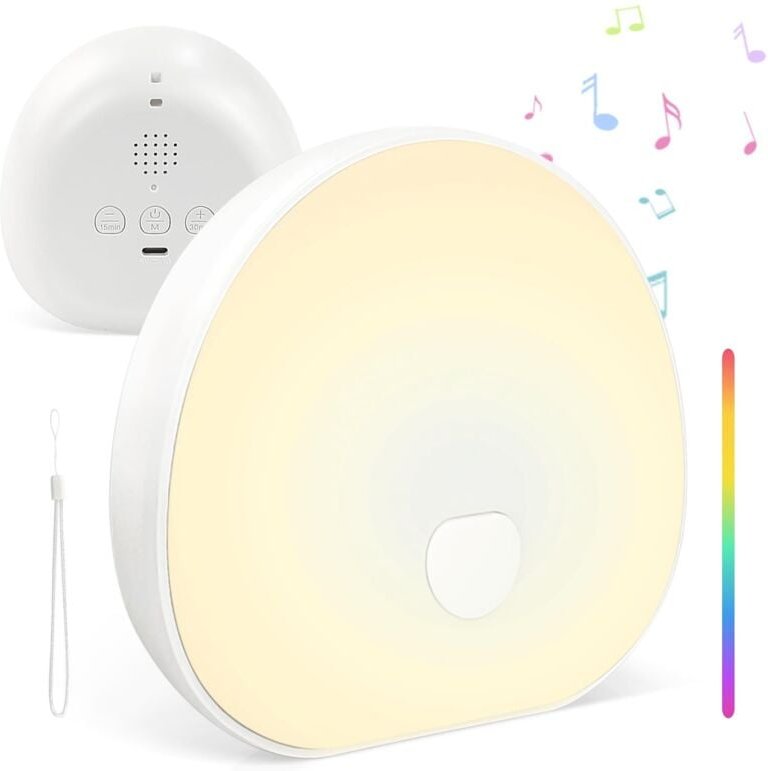 Tragbares Weißrauschgerät, 7 Nachtlichtfarben für Babys, mit beruhigender Musik, Timer-Einstellungen, wiederaufladbarem ...