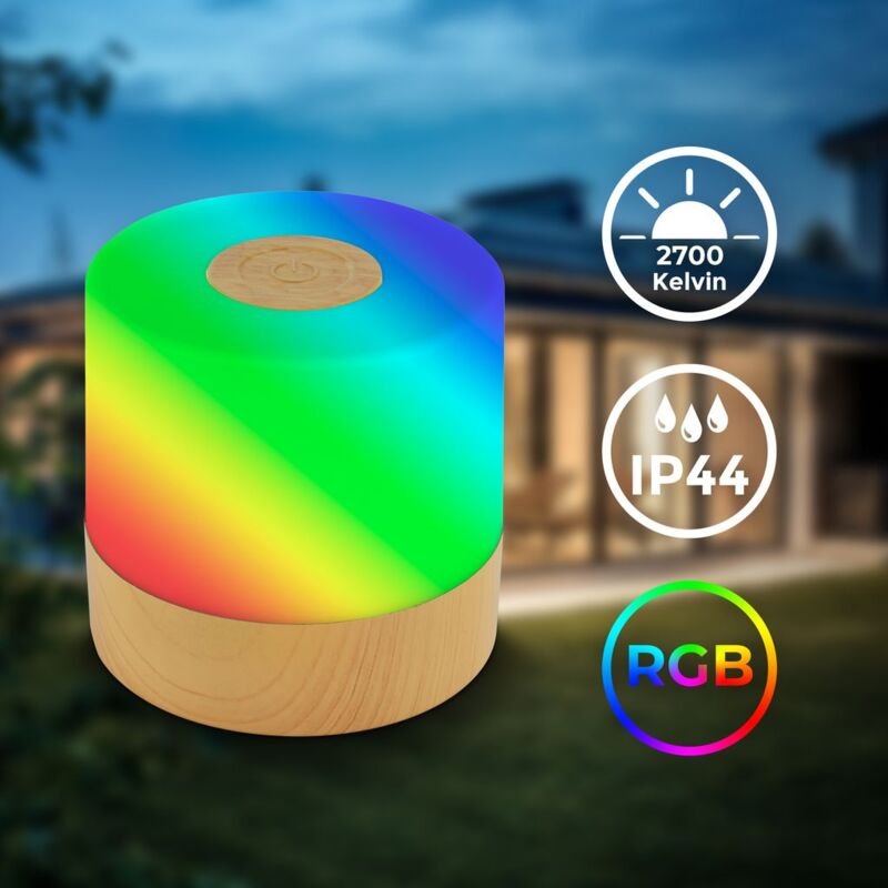 B.k.licht - Tischleuchte - 1,5W, 100lm, kabellos, led, touch, rgbw, holzfarbig