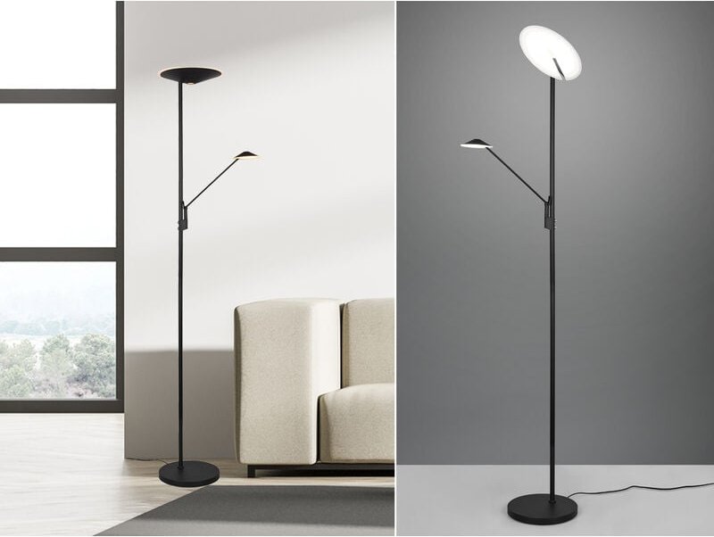 Led Deckenfluter brantford Schwarz schwenkbar mit Lesearm, Höhe 180cm