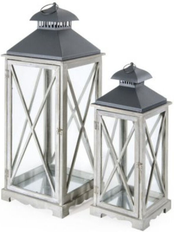Graue Laterne Arles 32 x 32 x 90 cm aus Holz und Metall