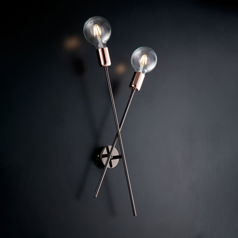 Bonetti Illumina - Bloom - Wandleuchte aus Eisen, Chrom, Schwarz und Kupfer, 2 Lichter, L.20 - D.9 - BL200-AP2-NR