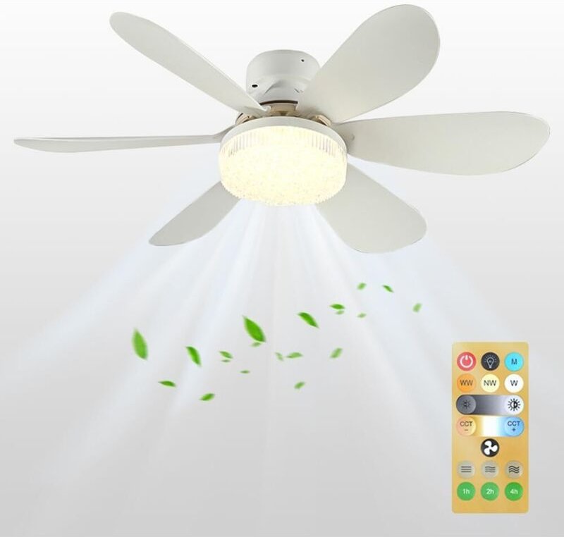 Deckenventilator mit Licht, 52 cm, leiser Deckenventilator mit Licht und Fernbedienung, 6 Flügel, 3 Geschwindigkeitsstuf...